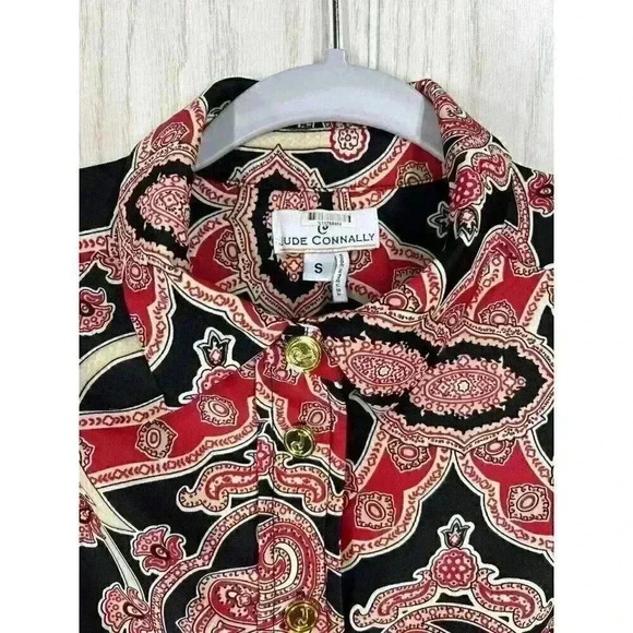 Jude Connally Sz Small Paisley Jude Cloth Button Up Top Long Sleeve Red Black - Picture 3 of 8